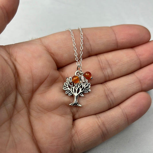 Carnelian/Clear Quartz Tree of Life Necklace