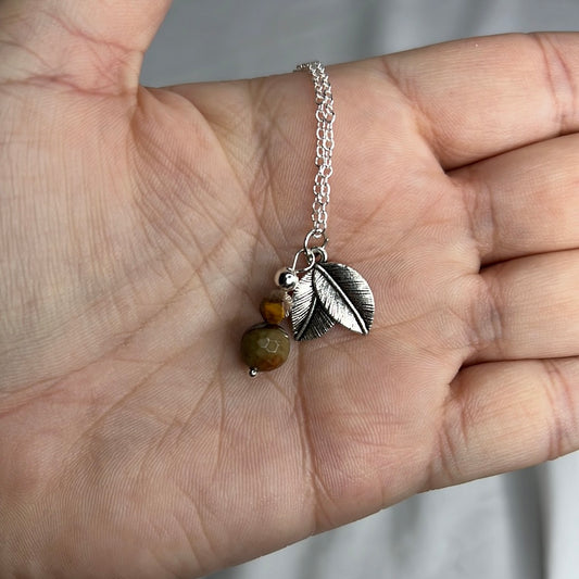 Mookaite/polychrome jasper leaf necklace