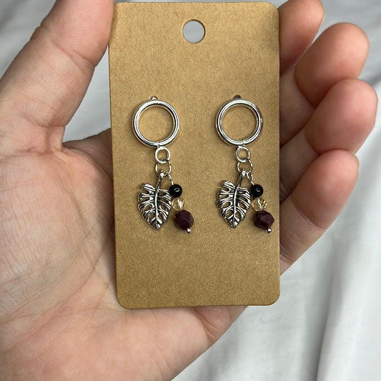 Obsidian/citrine/Mookaite leaf earrings posts