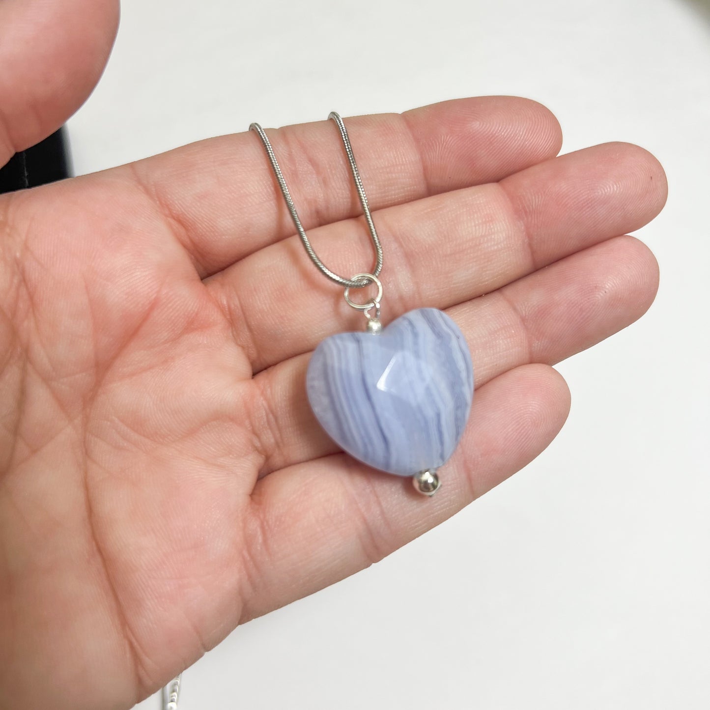 Blue Lace Agate Faceted Heart Necklace