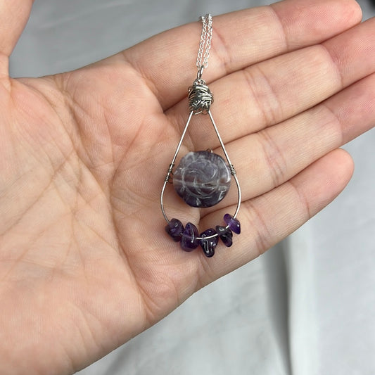 Wire wrapped amethyst rose necklace